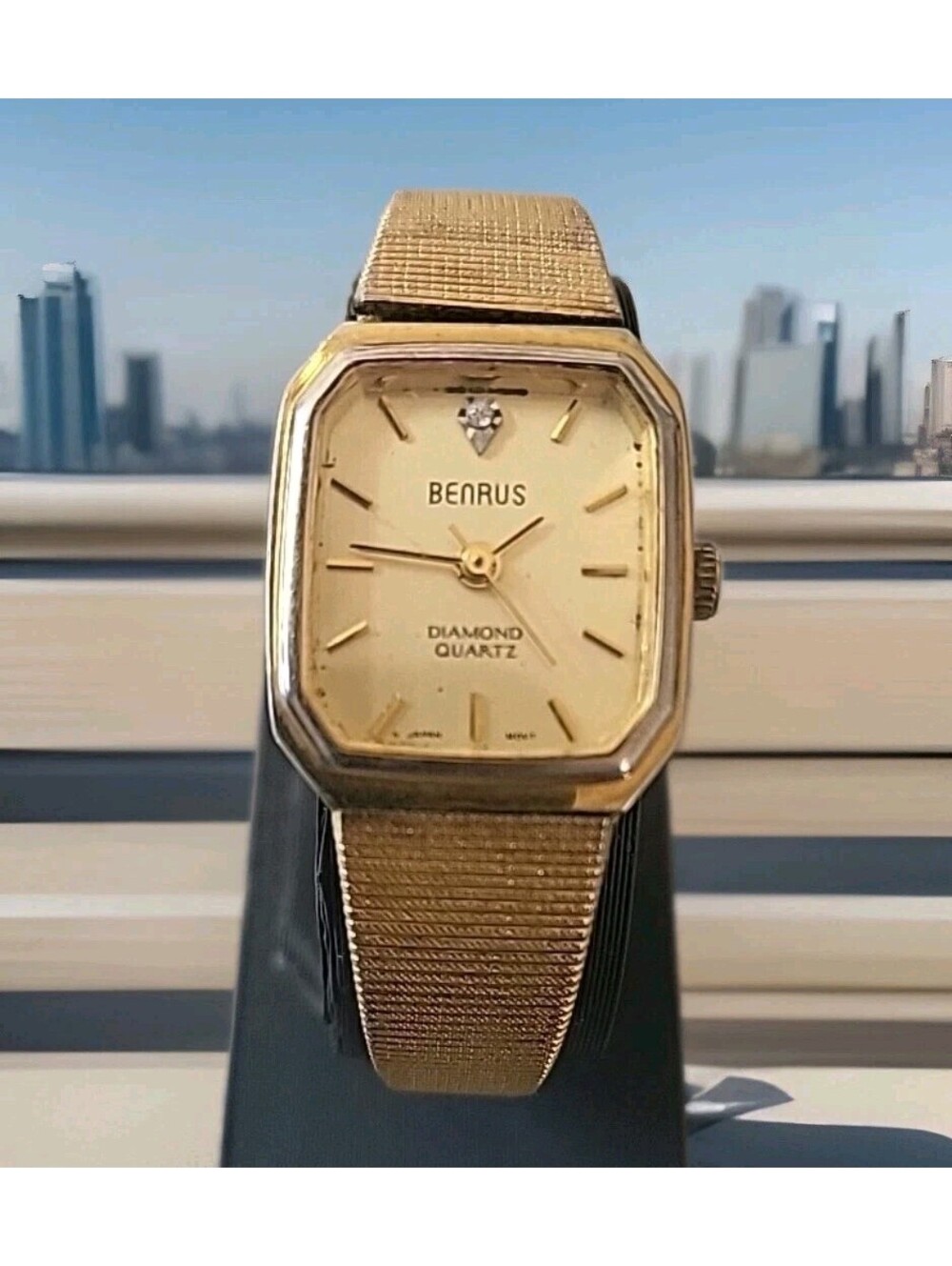 Benrus Diamond Quartz Women's Vintage Wrist Watch 18mm Gold Works New Battery W6